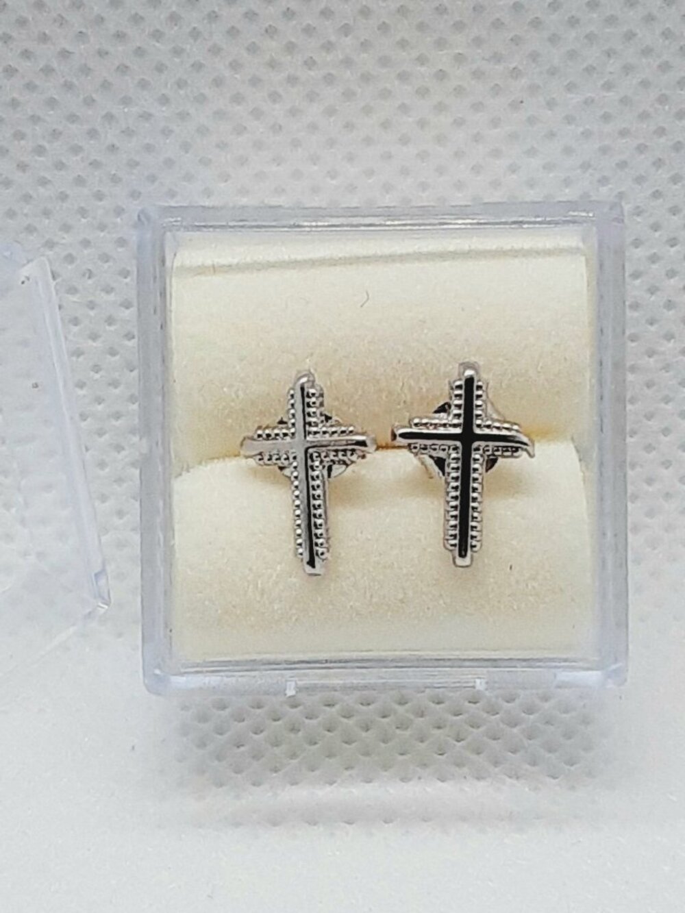 NEW 14kt white gold minimalist cross post earrings
